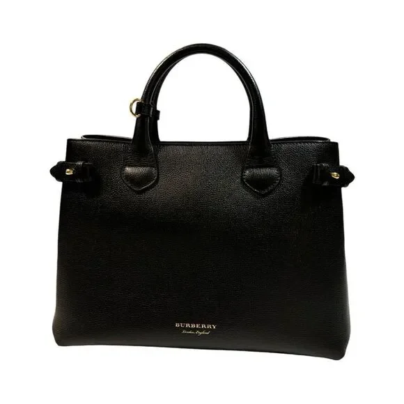 Burberry Women's Medium Leather And House Check Print Black Banner Bag - Picture 3 of 11